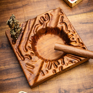 鲁宾斯基雪茄烟灰缸黄铜雕像檀香木三烟槽LUBINSKI雪茄烟灰缸