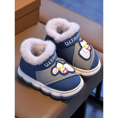 2025秋冬新款儿童卡通奥特曼男童棉拖鞋包跟毛绒防滑外穿防水棉鞋