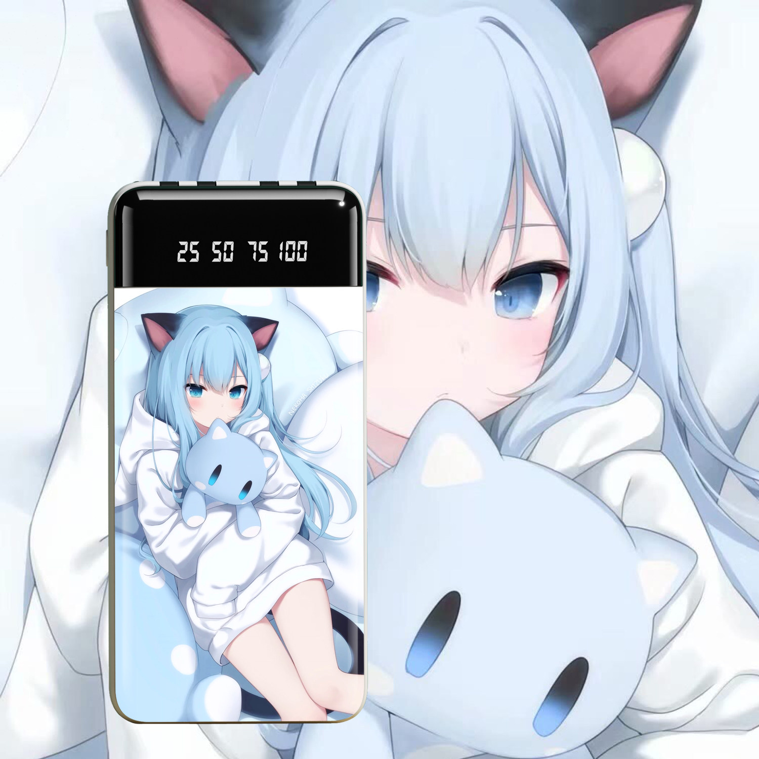 猫羽雫充电宝20000毫安数显自带四线大容量快充来图定制可爱猫娘