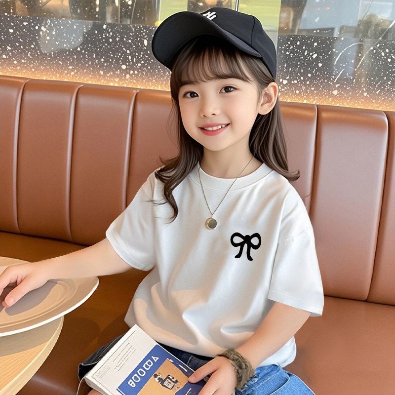 女童蝴蝶结纯棉短袖T恤