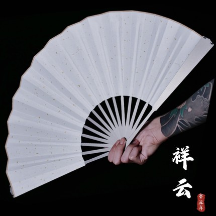 祥云六寸十寸钛合金折扇绢布洒金扇面高硬度金属户外便携防身装备