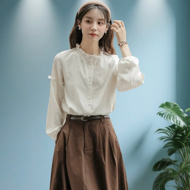 法式复古灯笼袖衬衫女新款秋百搭衬衫女款2025新款