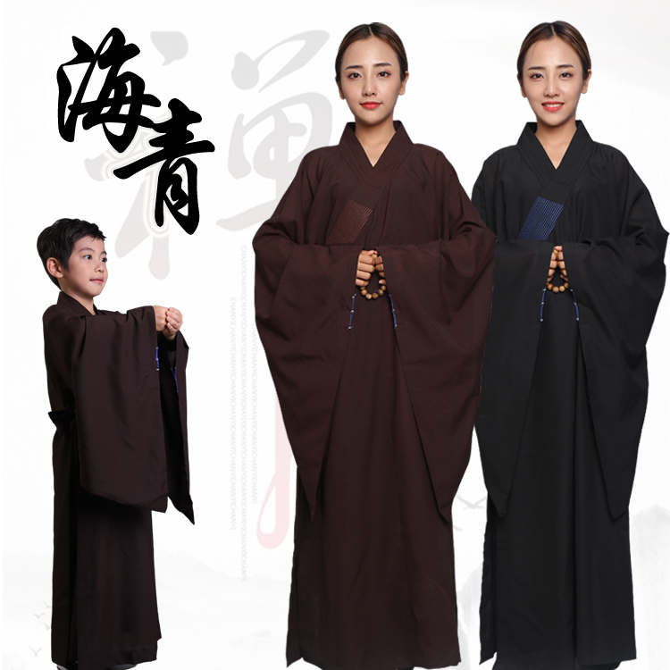 海青居士服女款高档加肥儿童海清小孩僧服僧衣长衫大褂咖啡色黑色 九华山莲花服装用品厂 淘优券