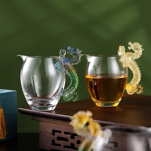 琉璃龙把手公道杯日式玻璃分茶器耐热加厚泡茶杯茶海透明功夫茶具