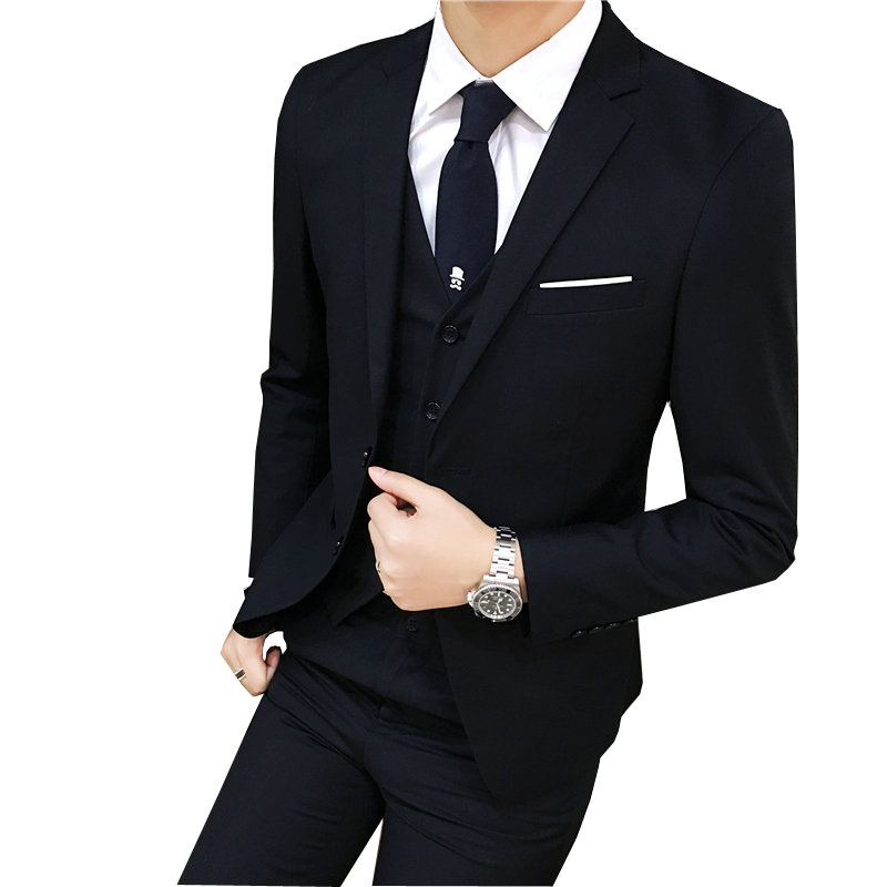 三件套男士西服套装新郎结婚礼服伴郎小西装修身商务职业正装四季