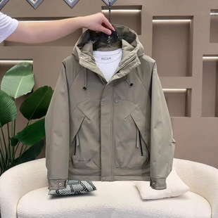 秋冬棉衣夹克外套男款冲锋衣防风连帽新款休闲宽松工装二棉服轻奢