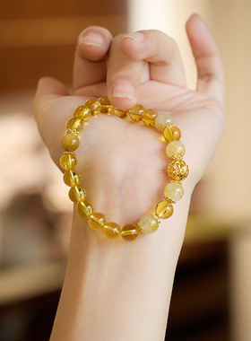天然8MM压电黄水晶手链女金发晶金玉满堂手串国风高级感手链批发