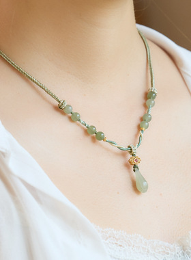 天然和田玉玉兰花项链女有钱花新中式手工编织玉石项链毛衣链批发