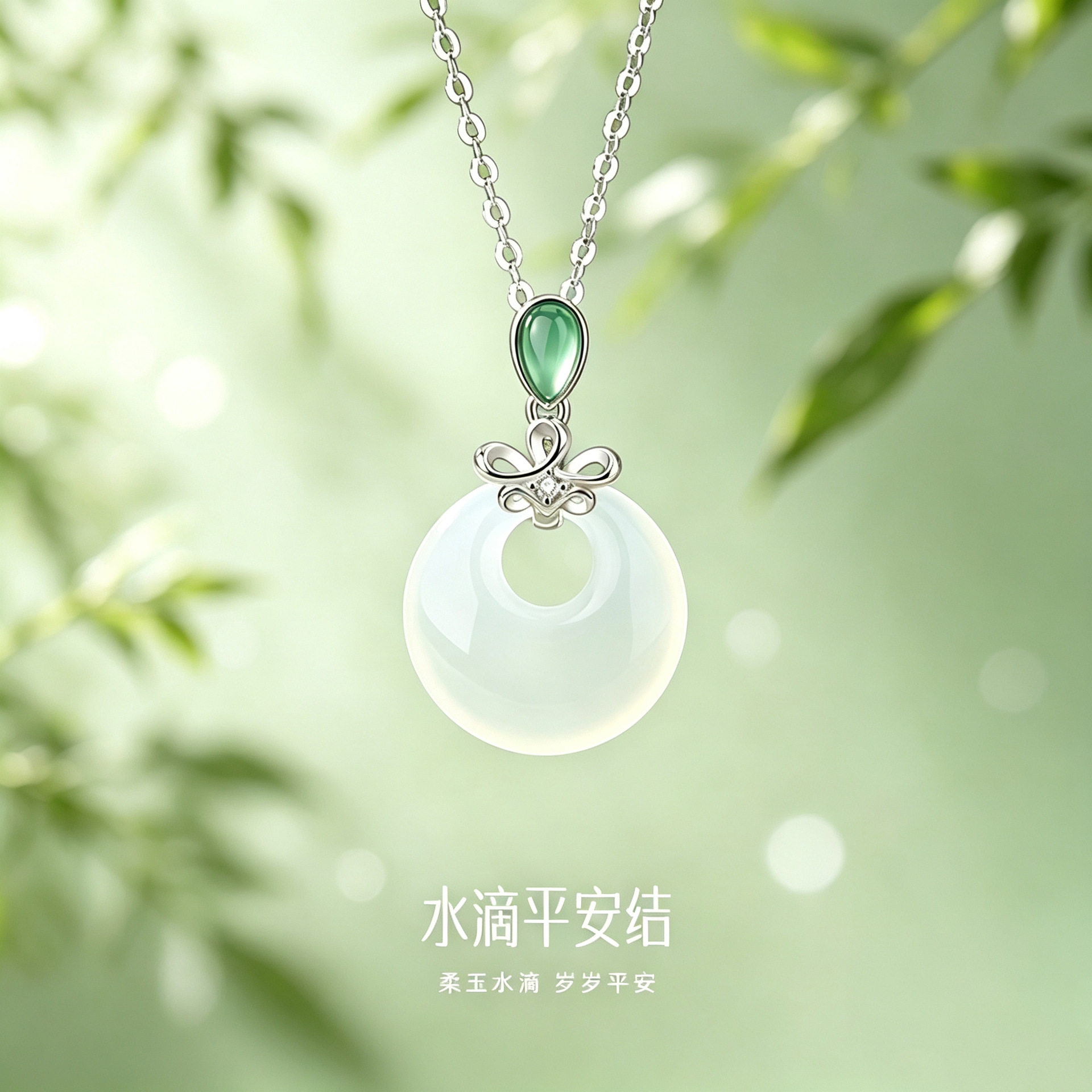 原创中国结平安扣项链女纯银文艺复古新中式玉髓吊坠民族风锁骨链