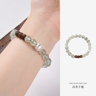 天然8MM绿发晶手链女S925银沉香四方来财好运高级感水晶手串批发