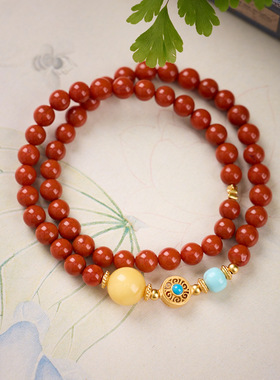 原创设计天然8MM瓦溪南红手串蜜蜡绿松新中式高级感南红玛瑙手链