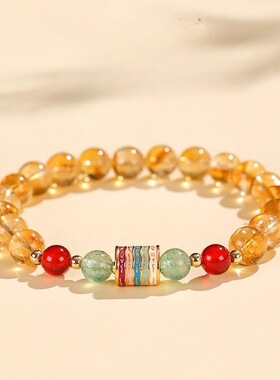 《金栗满仓》招财天然黄塔晶草莓晶五彩经轮手链高品时尚转运手串