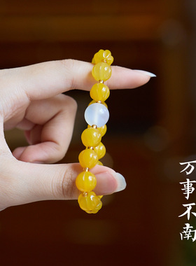 寺庙同款天然黄玛瑙手链女南瓜圆珠高级感玛瑙手串送闺蜜礼物批发