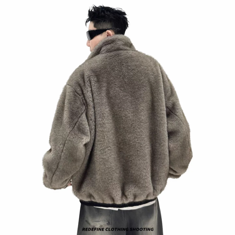 双面穿美式毛领座山雕棉服男款秋冬季保暖加绒棉衣仿兔毛加厚外套