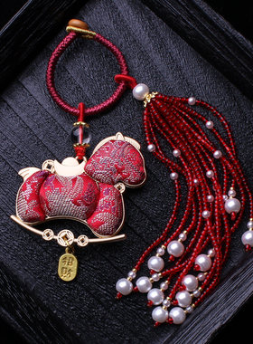 红色小马非遗宋锦包包压襟挂件流苏穗子旗袍汉服挂饰车挂钥匙吊坠