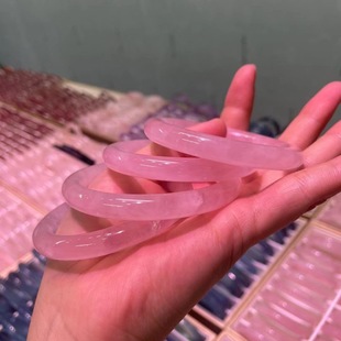 天然粉晶圆条手镯马岛粉草莓晶细条黄水晶手镯白水晶各种手镯饰品