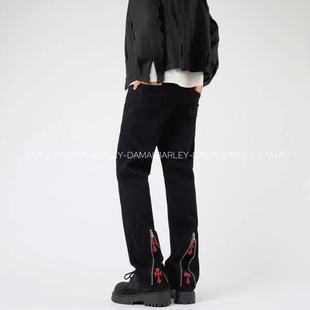实体十字架黑微喇牛仔裤男款秋冬季欧美高街vibe风裤子潮牌直筒裤