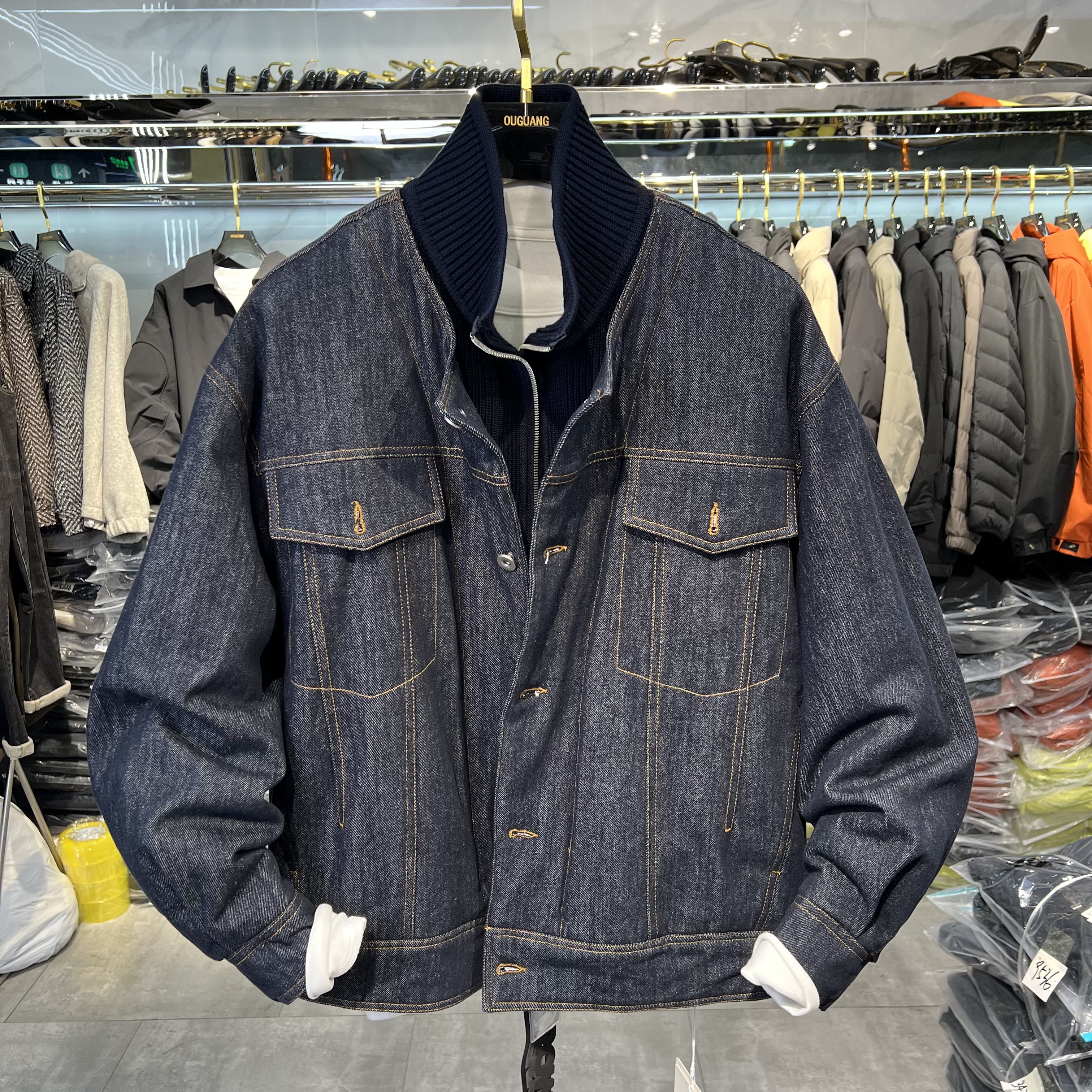 实体假两件工装牛仔白鸭绒90羽绒服男夹克外套冬季新款保暖外套男