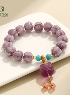 巴度新品暮山紫醒狮琉璃莲花菩提手链女百搭高级感南红手串批发