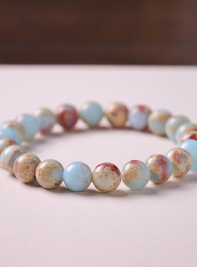 新中式天然8MM寿山石手链蓝色单圈手串复古名族风男女饰品批发