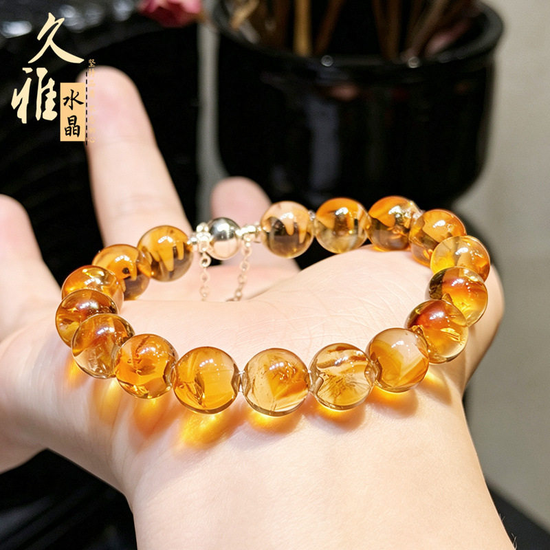 久雅水晶 天然黄塔晶泡泡珠手链 黄水晶塔晶牛鼻孔手串 厂家直销