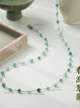 天然6MM非洲翠项链女春波翠影满天星项链叠戴多层百搭锁骨链批发