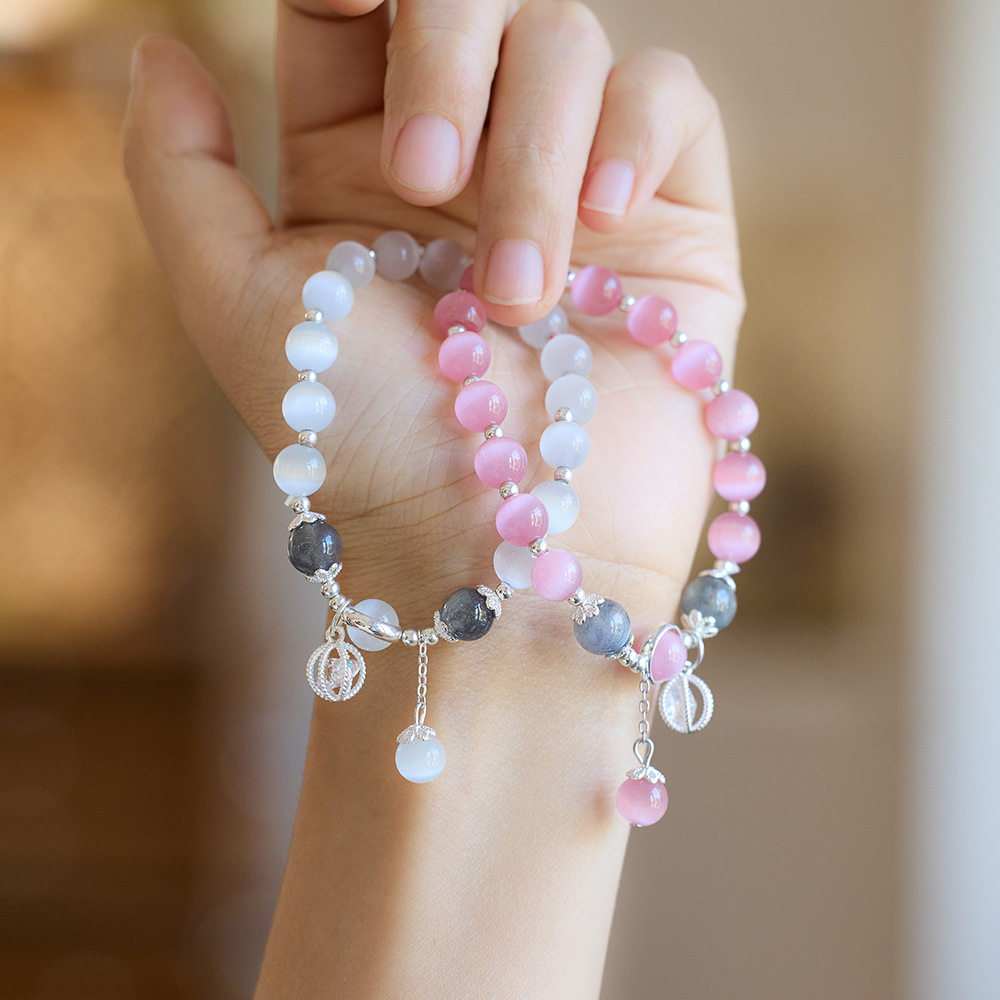 猫眼石手链女ins小众设计简约水晶手饰月光石手串闺蜜礼物批发