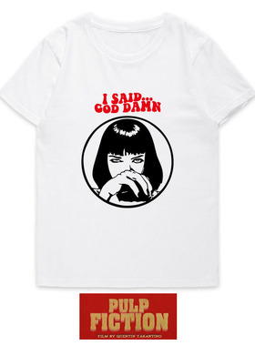 低俗小说t恤乌玛瑟曼短袖衣服圆领Pulp Fiction电影男女黑白t恤