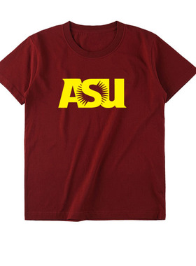 ASU大学T恤亚利桑那州立大学留学生纪念校服 圆领男女T恤 短袖