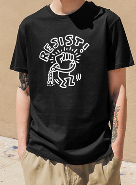 Keith Haring卡斯哈林t恤resist短袖衣服圆领艺术涂鸦男女纯棉t恤