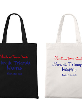 凯旋门红蓝字母棉布托特包环保袋ins拉链装书帆布包夏天布袋