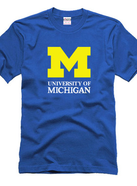 Michigan密歇根美国大学短袖T恤UMich公立大学情侣装男女短袖T恤