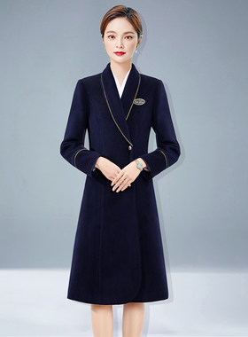 南航空姐制服毛呢女大衣中长款呢子外套秋冬季酒店物业案场工作服