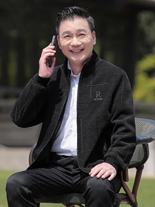 中老年雪尼尔冬装立领内里加绒加厚外套男士夹克秋冬爸爸保暖上衣