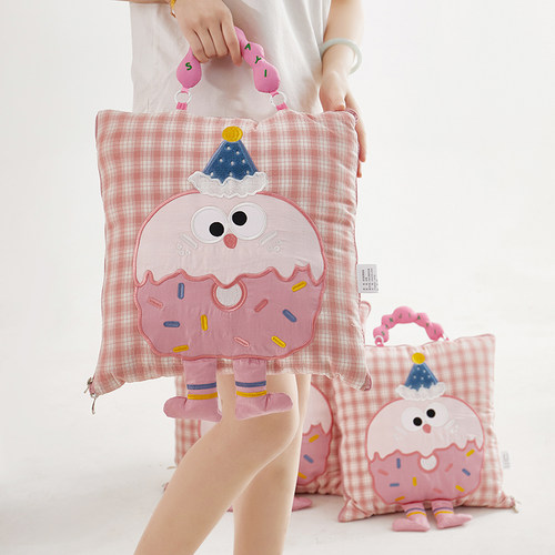 新款便携手提款曲奇全棉抱枕被办公午休被子二合一汽车靠垫被夏被