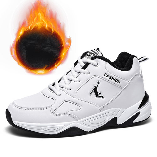 品牌断码男鞋跑步鞋皮面保暖棉鞋秋冬男士休闲白色运动鞋旅游鞋子