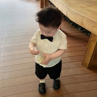 宝宝西装套装春秋款男宝短袖衬衫西服礼服2025洋气男童花童小西装