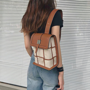 my apartment高级感牛皮帆布编织包小众文艺时尚潮流单肩斜挎包女