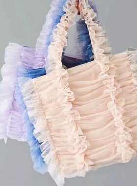 casselini日系小众薄纱褶皱芭蕾风托特包女大容量单肩包时尚百搭