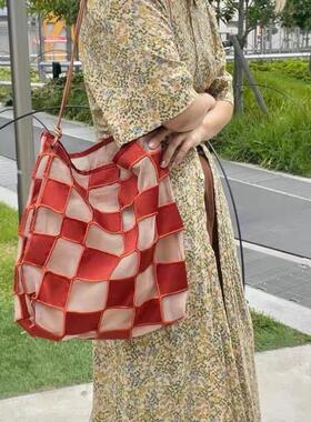 Casselini日系高级感棋盘格单肩托特包包女大容量小众设计斜挎包