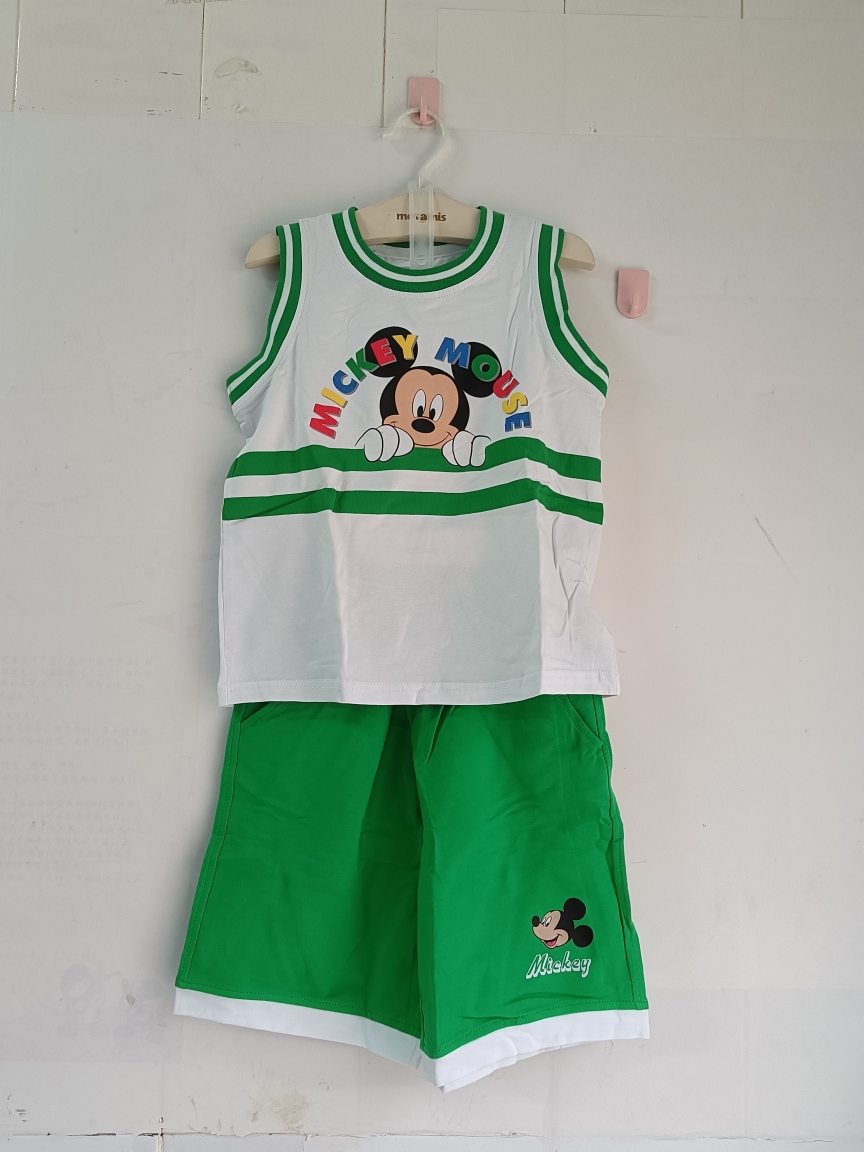 迪s尼男童背心套装夏季纯棉薄款图案条纹背心100.120.130.140