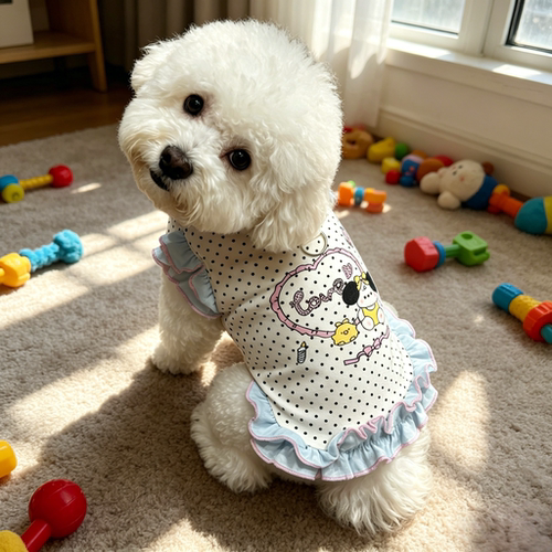 春夏款宠物衣服2026新款狗狗猫咪背心波点印花花边小型犬服装狗狗