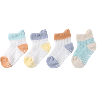 宝宝袜子防滑地板袜夏季薄款儿童新生婴儿短袜夏天早教拼色学步袜