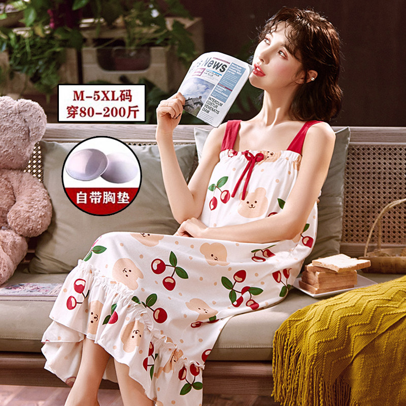 吊带睡裙女夏带胸垫甜美可爱少女图片