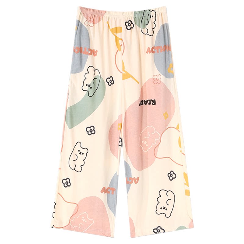 睡裤女夏季纯棉七分裤薄款家居裤全棉宽松大码200斤空调裤居家裤