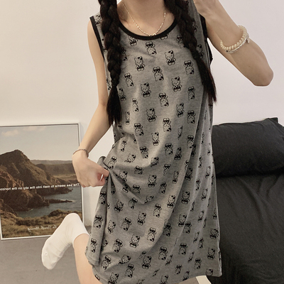 灰色卡通kt猫睡裙女夏季无袖背心薄款纯棉2025新款夏天学生睡衣裙