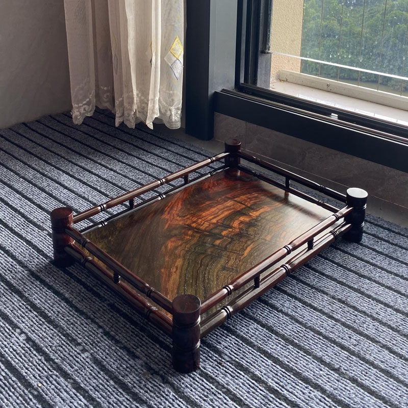 老挝大红酸枝茶盘纯实木茶盘长方形茶具托盘干泡茶盘交趾黄檀独板