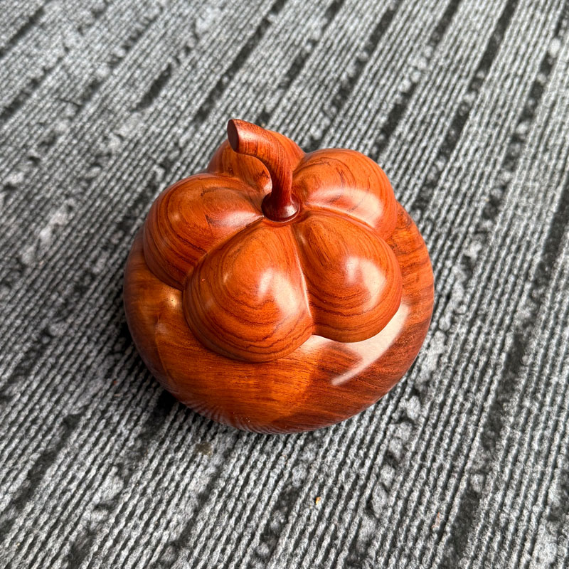 红木柿子摆件缅甸花梨木茶叶罐