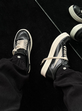 低帮鞋子男侵权款主线新款春秋夏季厚底牛皮暗黑RO黑白休闲板鞋女