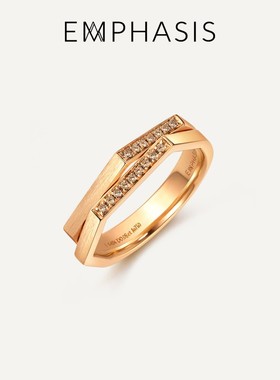 EMPHASIS艾斐诗「冠」系列18K玫瑰金啡钻石戒指叠戴女90602R